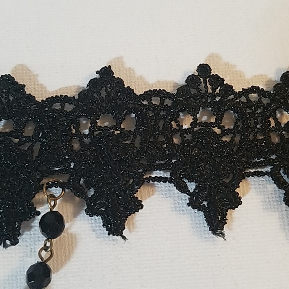 Black Beaded Satin Large Charm Choker 23" - Picture 7 of 8